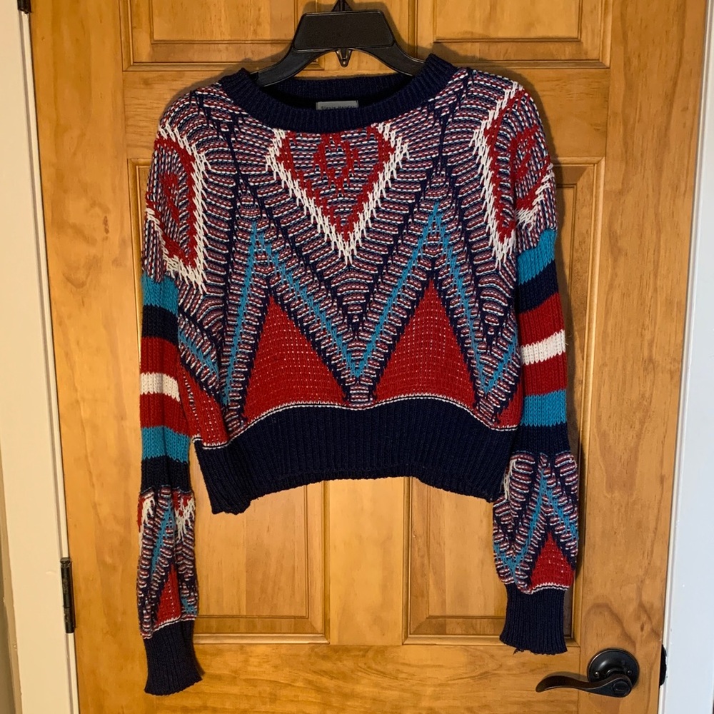 Stevie Hender Red and Blue Geometric Sweater